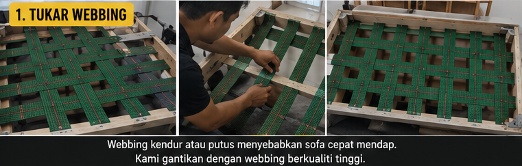 Proses tukar webbing sofa yang kendur dan putus