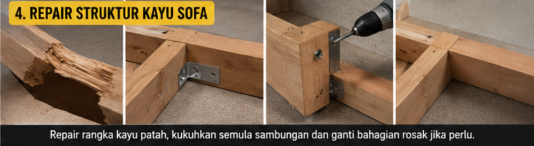 Repair struktur kayu sofa patah dan longgar